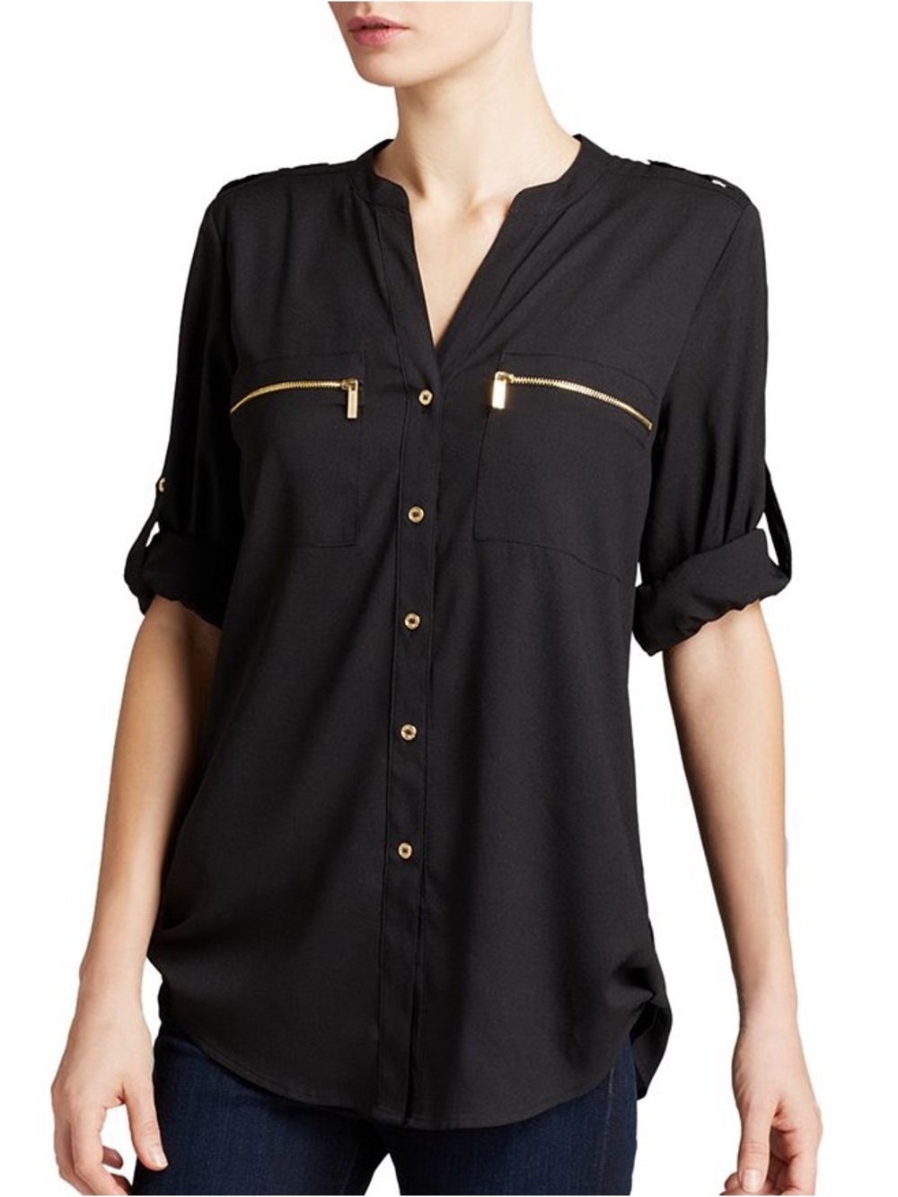 Calvin Klein Women's Emerald Green Button-Front Blouse - Picture 5 of 5